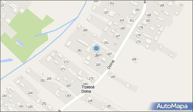 Trzeboś, Dolna, 285, mapa Trzeboś