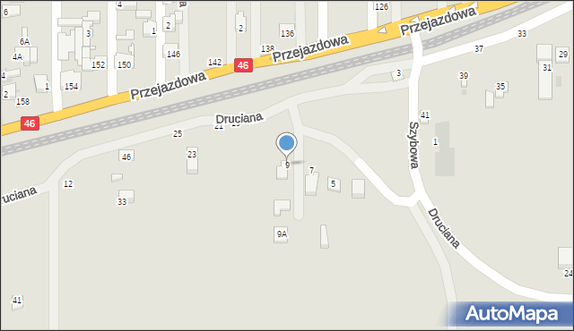 Częstochowa, Druciana, 9, mapa Częstochowy