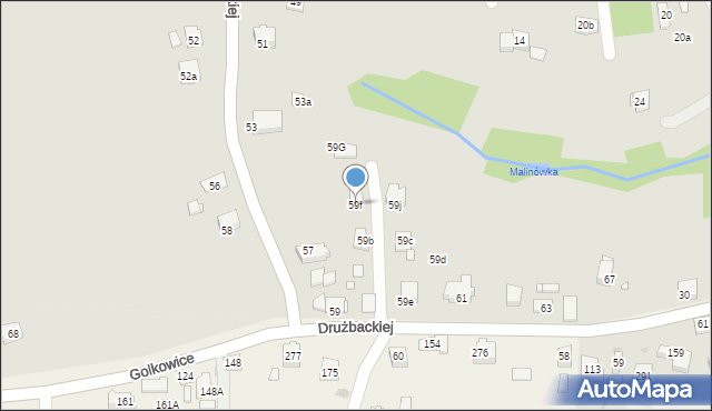 Kraków, Drużbackiej Elżbiety, 59f, mapa Krakowa