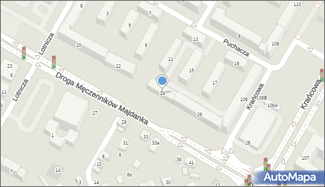 Lublin, Droga Męczenników Majdanka, 24, mapa Lublina