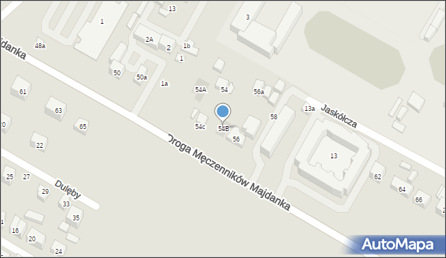 Lublin, Droga Męczenników Majdanka, 54B, mapa Lublina