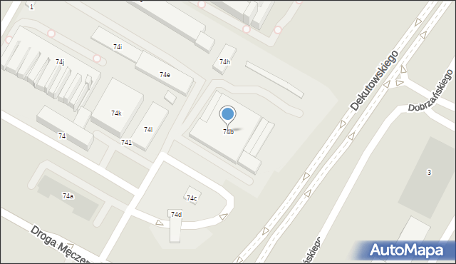 Lublin, Droga Męczenników Majdanka, 74b, mapa Lublina