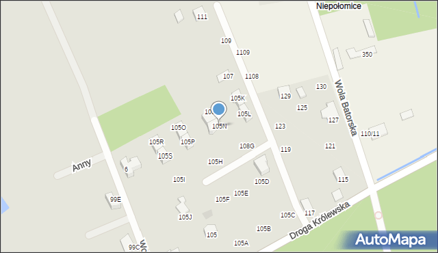 Niepołomice, Droga Królewska, 105N, mapa Niepołomice