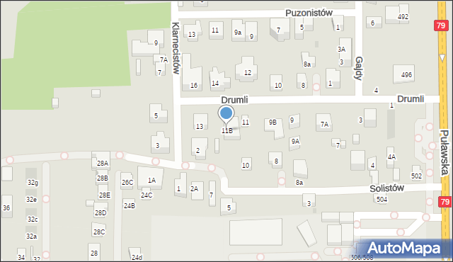 Warszawa, Drumli, 11B, mapa Warszawy