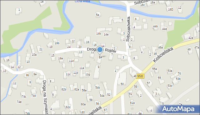 Zakopane, Droga do Rojów, 9A, mapa Zakopanego