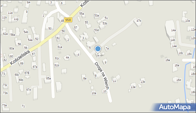 Zakopane, Droga na Wierch, 7, mapa Zakopanego