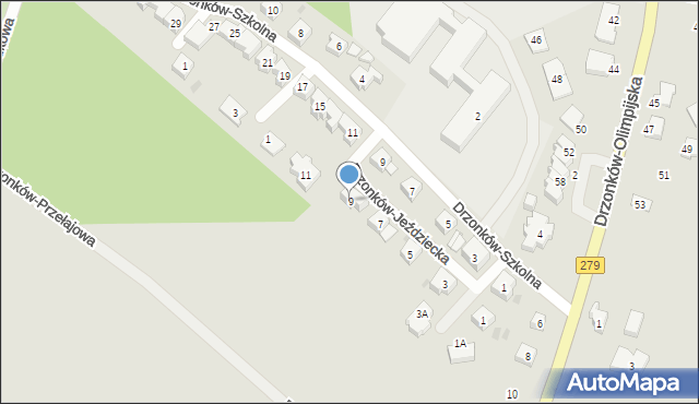 Zielona Góra, Drzonków-Jeździecka, 9, mapa Zielona Góra