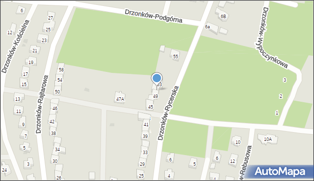 Zielona Góra, Drzonków-Rycerska, 51, mapa Zielona Góra