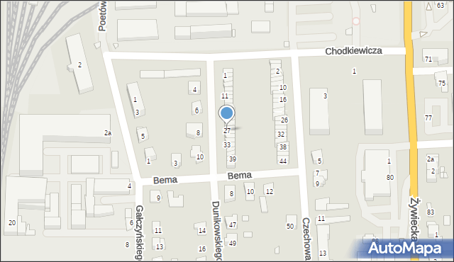 Bielsko-Biała, Dunikowskiego Ksawerego, 27, mapa Bielsko-Białej
