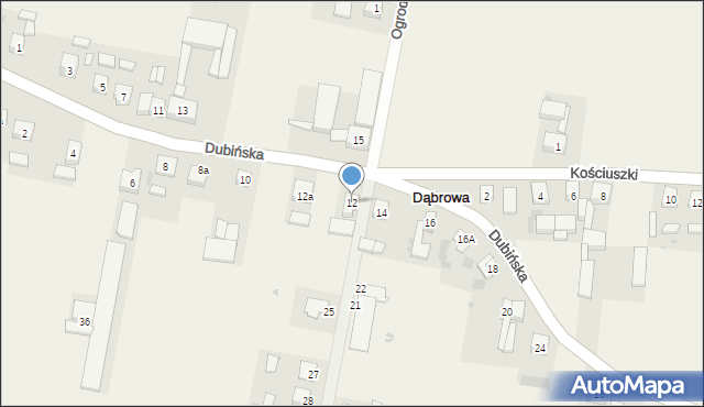 Dąbrowa, Dubińska, 12, mapa Dąbrowa