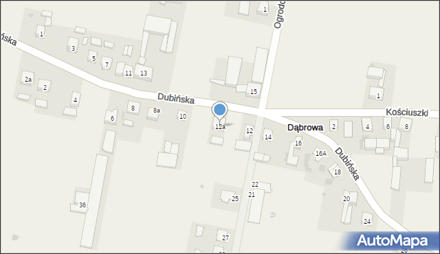 Dąbrowa, Dubińska, 12a, mapa Dąbrowa