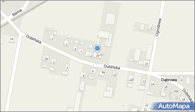 Dąbrowa, Dubińska, 13, mapa Dąbrowa