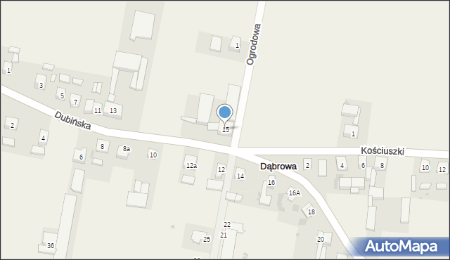 Dąbrowa, Dubińska, 15, mapa Dąbrowa