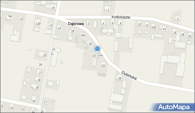 Dąbrowa, Dubińska, 22, mapa Dąbrowa