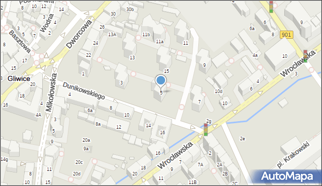 Gliwice, Dunikowskiego Ksawerego, 5, mapa Gliwic