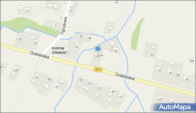 Głojsce, Dukielska, 40, mapa Głojsce