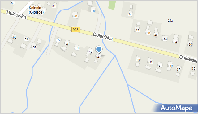 Głojsce, Dukielska, 47, mapa Głojsce