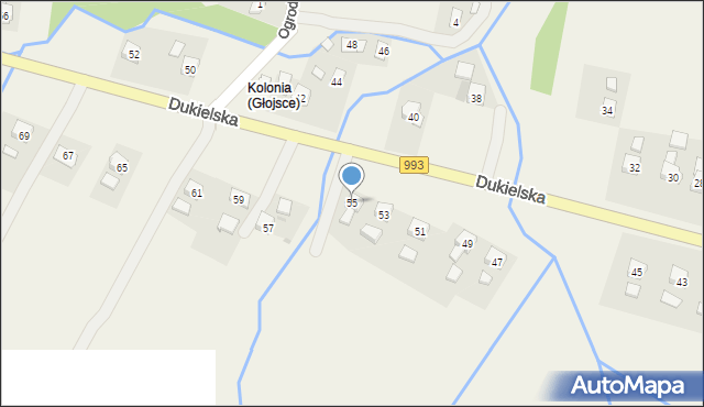 Głojsce, Dukielska, 55, mapa Głojsce