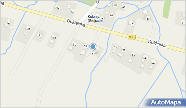 Głojsce, Dukielska, 57, mapa Głojsce