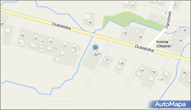 Głojsce, Dukielska, 69, mapa Głojsce