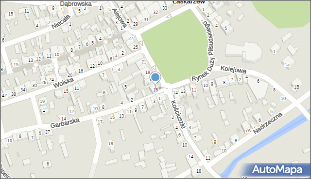 Łaskarzew, Duży Rynek Piłsudskiego Józefa, marsz., 16, mapa Łaskarzew