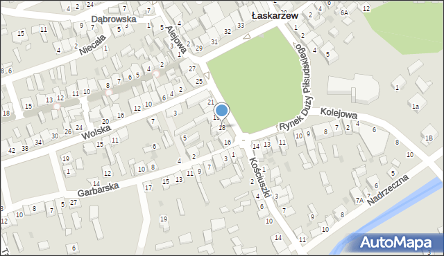 Łaskarzew, Duży Rynek Piłsudskiego Józefa, marsz., 18, mapa Łaskarzew