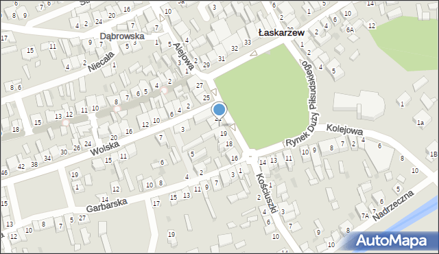 Łaskarzew, Duży Rynek Piłsudskiego Józefa, marsz., 20, mapa Łaskarzew