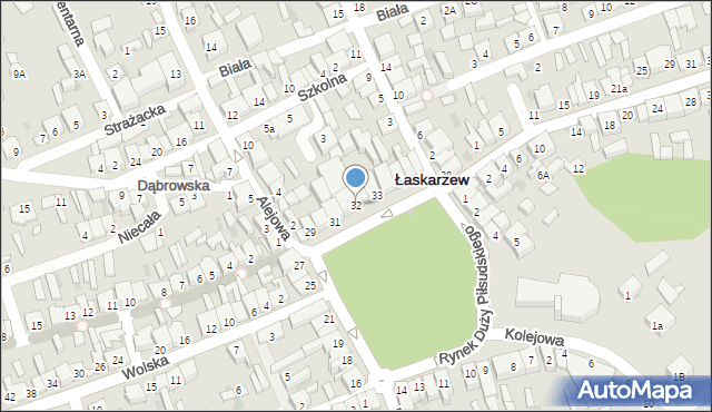 Łaskarzew, Duży Rynek Piłsudskiego Józefa, marsz., 32, mapa Łaskarzew