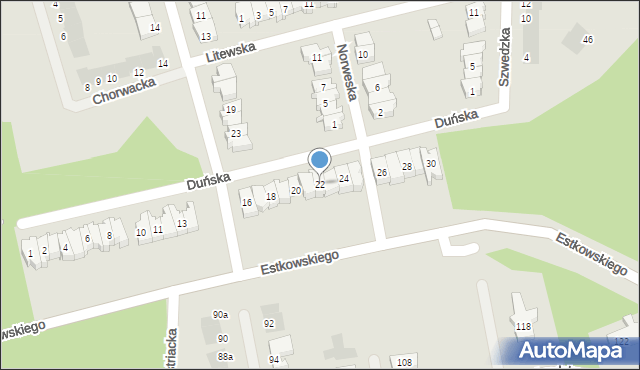 Leszno, Duńska, 22, mapa Leszno