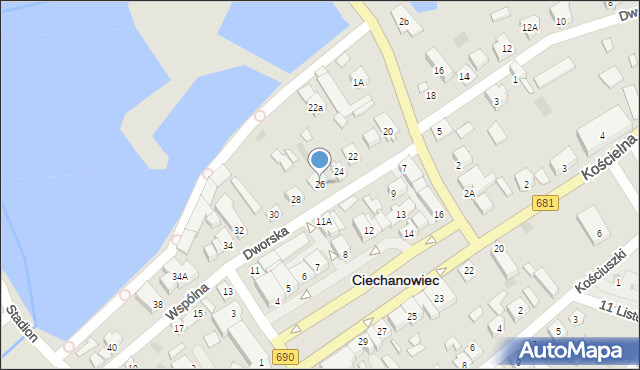 Ciechanowiec, Dworska, 26, mapa Ciechanowiec