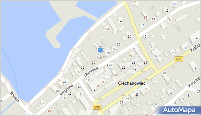 Ciechanowiec, Dworska, 28, mapa Ciechanowiec