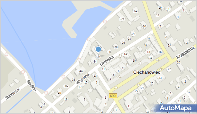 Ciechanowiec, Dworska, 32, mapa Ciechanowiec