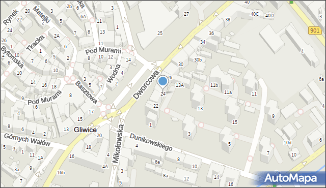 Gliwice, Dworcowa, 24, mapa Gliwic