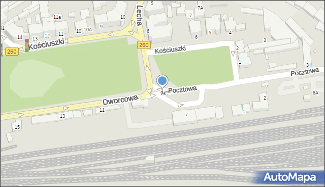 Gniezno, Dworcowa, 9a, mapa Gniezna