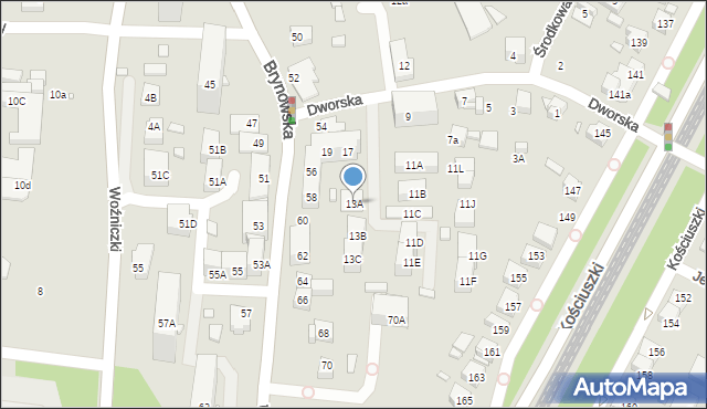 Katowice, Dworska, 13A, mapa Katowic