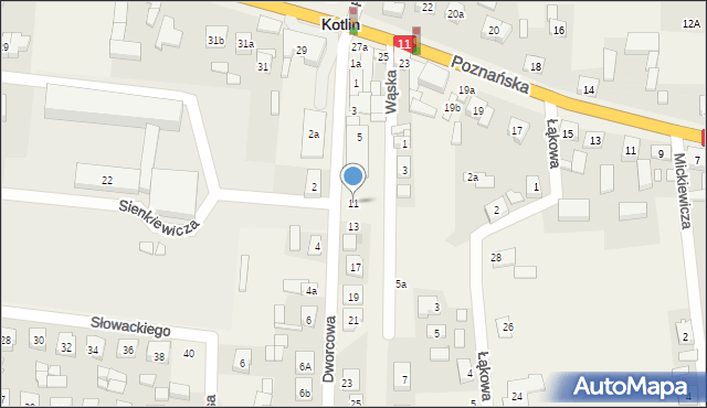 Kotlin, Dworcowa, 11, mapa Kotlin