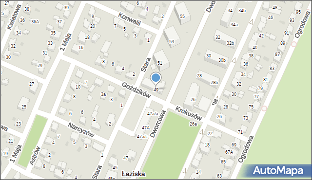 Łaziska Górne, Dworcowa, 49, mapa Łaziska Górne
