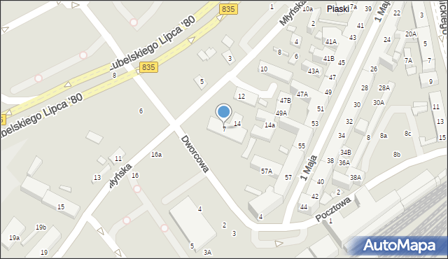 Lublin, Dworcowa, 7, mapa Lublina
