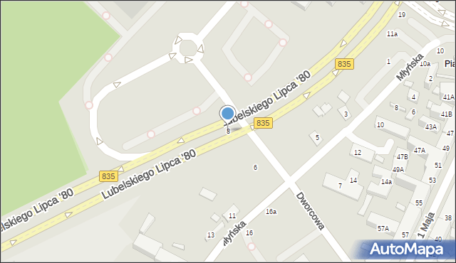 Lublin, Dworcowa, 8, mapa Lublina
