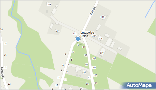 Luszowice, Dworska, 1, mapa Luszowice