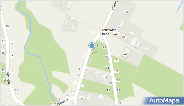 Luszowice, Dworska, 3, mapa Luszowice