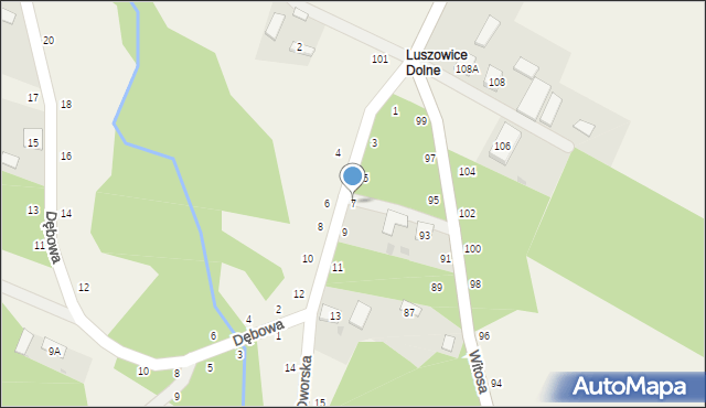 Luszowice, Dworska, 7, mapa Luszowice