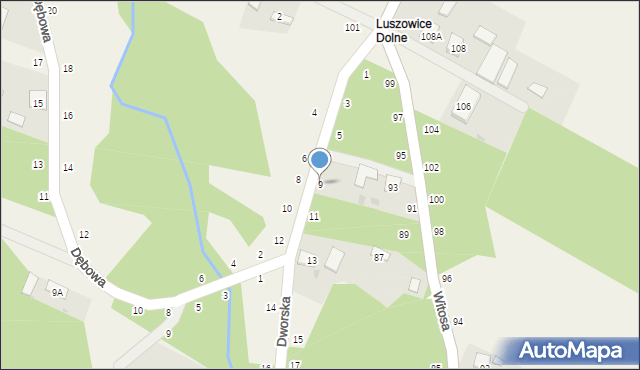 Luszowice, Dworska, 9, mapa Luszowice