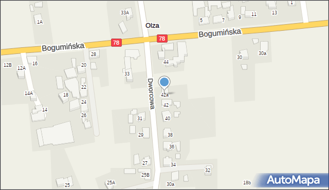 Olza, Dworcowa, 42a, mapa Olza