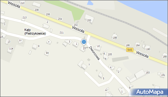 Pietrzykowice, Dworcowa, 13, mapa Pietrzykowice