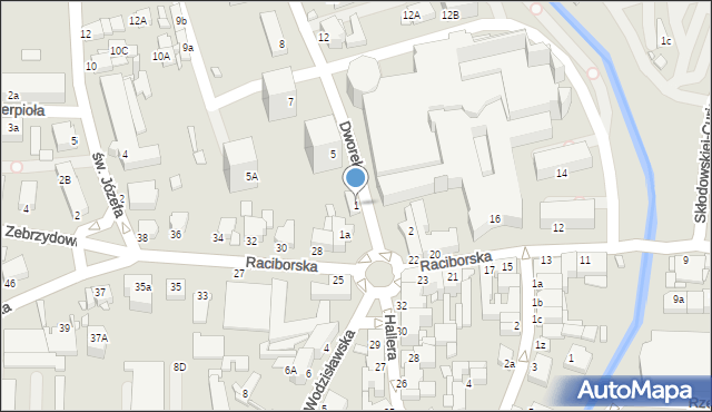 Rybnik, Dworek, 1, mapa Rybnika