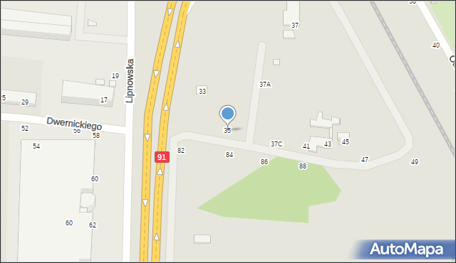 Toruń, Dwernickiego Józefa, gen., 35, mapa Torunia