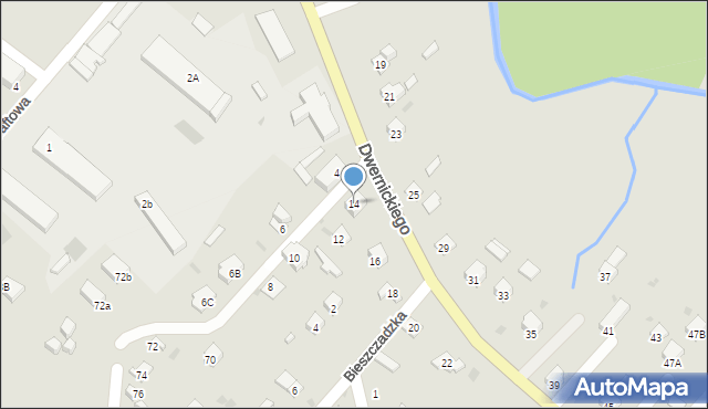 Ustrzyki Dolne, Dwernickiego Józefa, gen., 14, mapa Ustrzyki Dolne