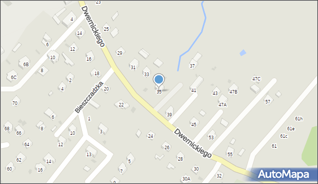 Ustrzyki Dolne, Dwernickiego Józefa, gen., 35, mapa Ustrzyki Dolne