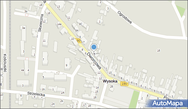 Wysoka, Dworcowa, 5, mapa Wysoka